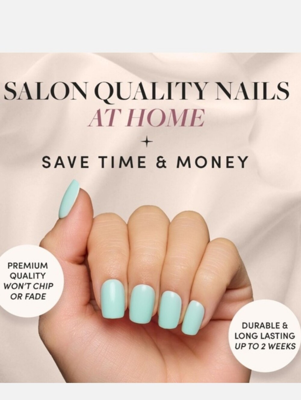 Glamnetic Short Squoval Soft Teal Press-On Nails - Picture 3 of 10